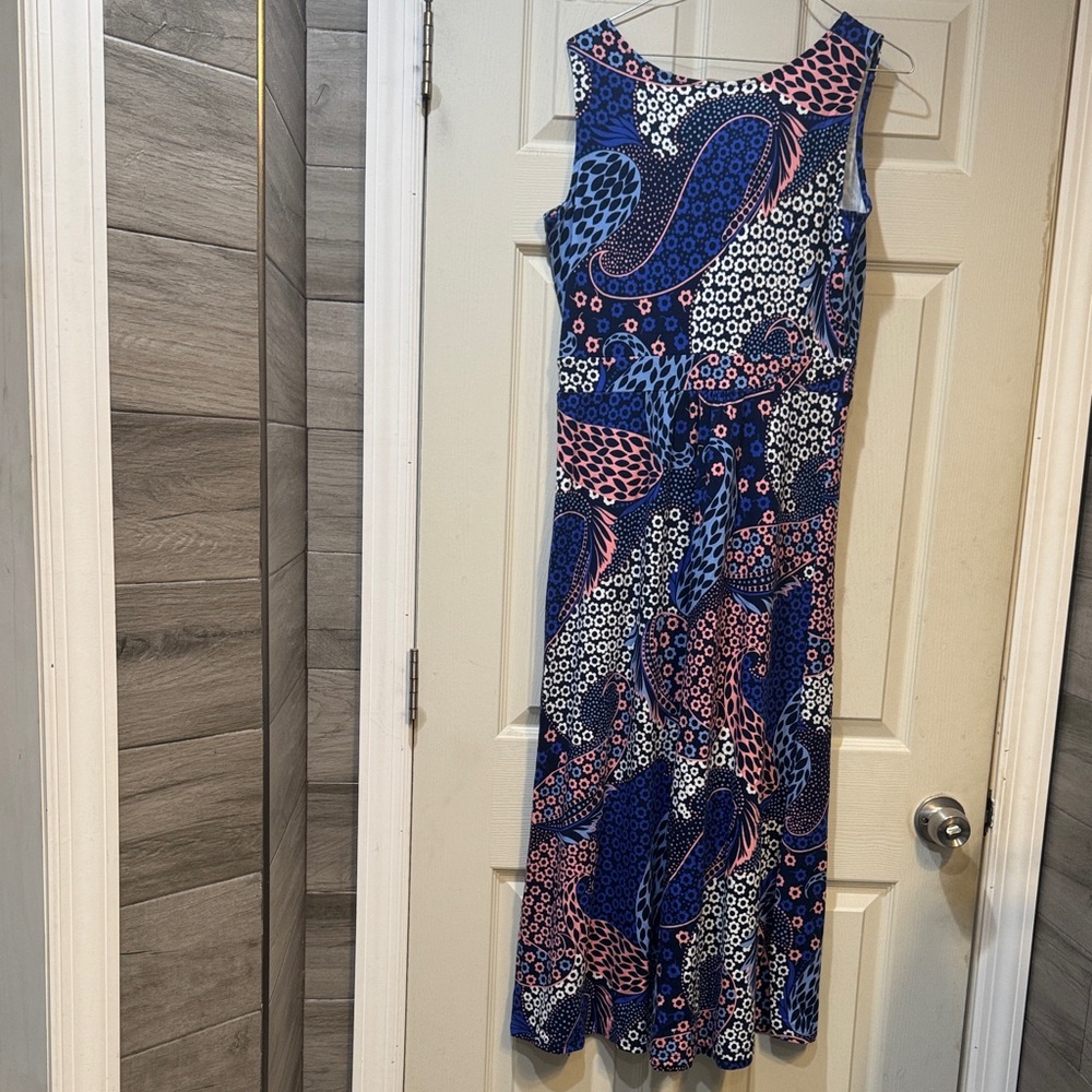 Talbots Sleeveless Paisley & Dot Maxi Dress - Blue & Pink - Picture 2 of 6
